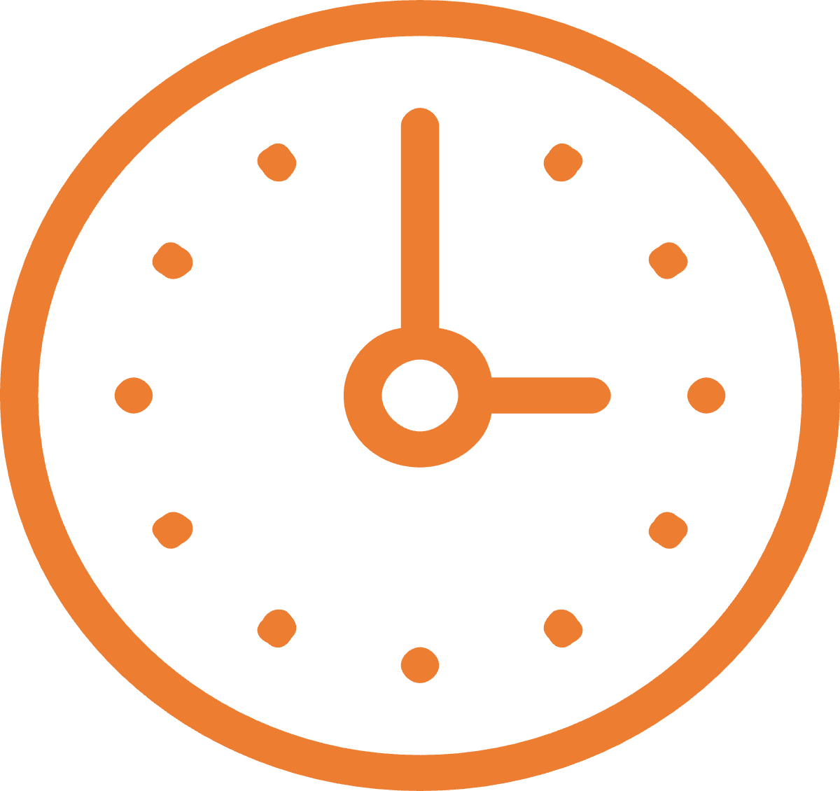 Icon in Orange mit Uhr in der Mitte
