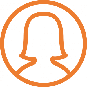 Icon Oranger Kreis mit Umrissen einer weiblichen Person