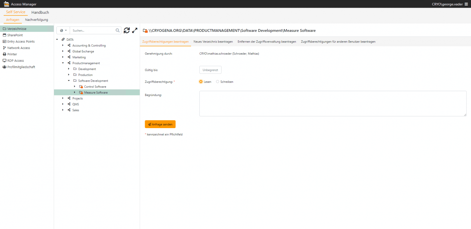 DE AM Selfservice Zugriff beantragen